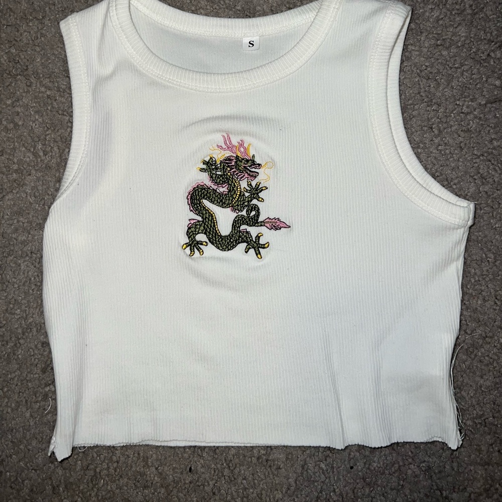 White Ribbed graphic Crop top